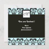 Invitation MONOGRAMME DAMAS, noir et blanc, bleu (Dos)