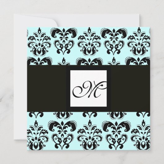 Invitation MONOGRAMME DAMAS, noir et blanc, bleu (Devant)