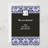 Invitation MONOGRAMME DAMAS, noir et blanc, bleu (Dos)