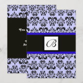 Invitation MONOGRAMME DAMAS, noir et blanc, bleu (Devant / Derrière)