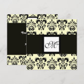 Invitation MONOGRAMME DAMAS, noir et blanc, crème (Devant / Derrière)