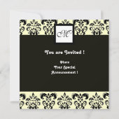 Invitation MONOGRAMME DAMAS, noir et blanc, crème (Dos)
