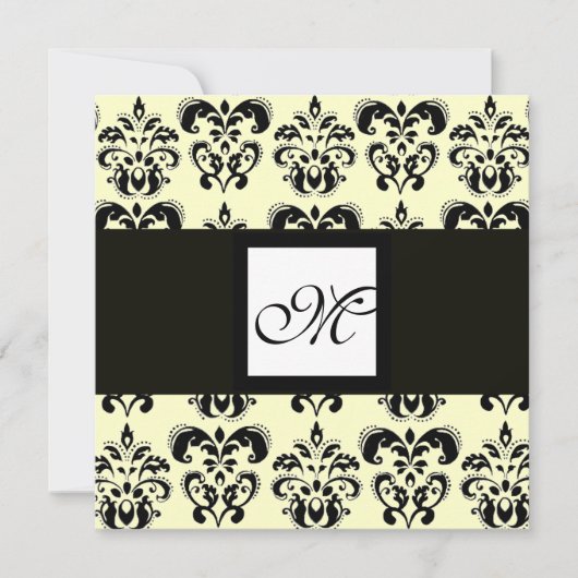 Invitation MONOGRAMME DAMAS, noir et blanc, crème (Devant)