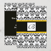 Invitation MONOGRAMME DAMAS, noir et blanc, jaune (Devant / Derrière)