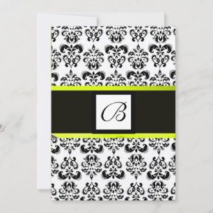 Invitation MONOGRAMME DAMAS, noir et blanc, jaune
