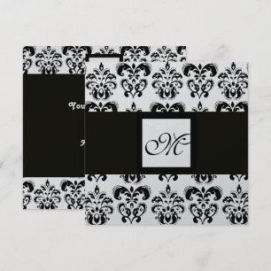 Invitation MONOGRAMME DAMAS, noir et blanc, métallisé argent