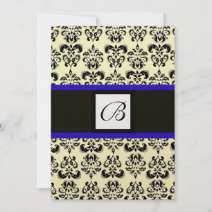 Invitation MONOGRAMME DAMAS, noir et blanc, métallisé bleu or