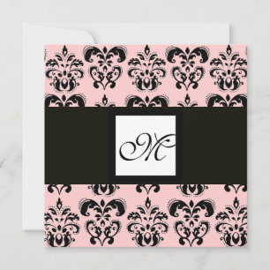 Invitation MONOGRAMME DAMAS, noir et blanc, rose