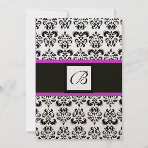 Invitation MONOGRAMME DAMAS, noir et blanc, rose violet or