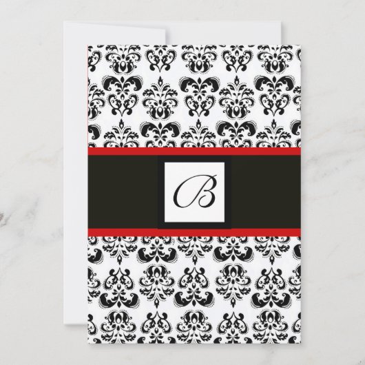 Invitation MONOGRAMME DAMAS, noir et blanc, rouge (Devant)