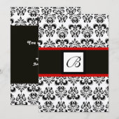 Invitation MONOGRAMME DAMAS, noir et blanc, rouge (Devant / Derrière)