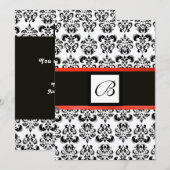 Invitation MONOGRAMME DAMAS, noir et blanc, rouge (Devant / Derrière)