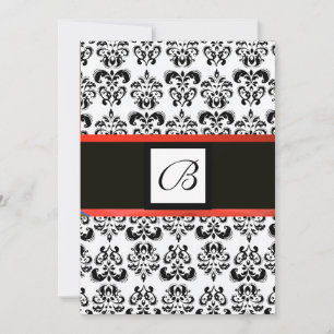 Invitation MONOGRAMME DAMAS, noir et blanc, rouge