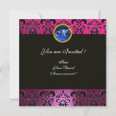 Invitation MONOGRAMME DAMAS NOIR FUCHSIA ROSE, saphir bleu (Dos)