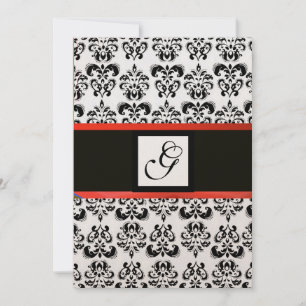 Invitation MONOGRAMME DAMAS, noir , or métallisé rouge