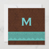 Invitation Monogramme Damas Turquoise et chocolat Mariage V15 (Dos)