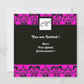 Invitation MONOGRAMME DAMAS, violet ,rose fuchsia (Dos)