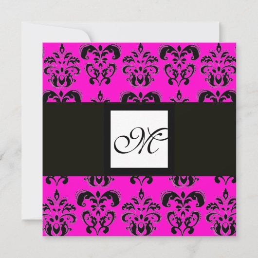 Invitation MONOGRAMME DAMAS, violet ,rose fuchsia (Devant)
