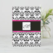 Invitation MONOGRAMME DAMASK, noir blanc, rose fuchsia violet (Debout devant)