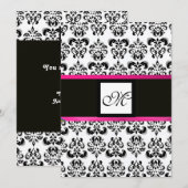 Invitation MONOGRAMME DAMASK, noir blanc, rose fuchsia violet (Devant / Derrière)
