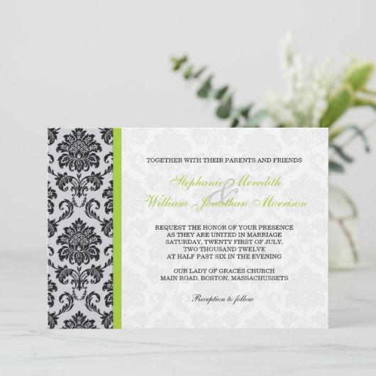 Invitation Monogramme Damask Vert (Debout devant)