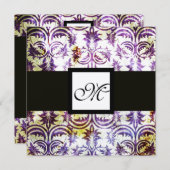 Invitation MONOGRAMME DAMASSÉ ANTIQUE, blanc champagne violet (Devant / Derrière)