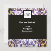 Invitation MONOGRAMME DAMASSÉ ANTIQUE, blanc champagne violet (Dos)