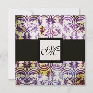 Invitation MONOGRAMME DAMASSÉ ANTIQUE,noir blanc violet,or