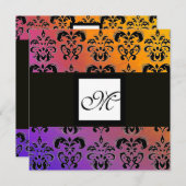 INVITATION MONOGRAMME DAMASSÉ CARRÉ JAUNE VIOLET BLEU NOIR (Devant / Derrière)