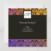 INVITATION MONOGRAMME DAMASSÉ CARRÉ JAUNE VIOLET BLEU NOIR (Dos)
