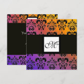 INVITATION MONOGRAMME DAMASSÉ CARRÉ NOIR BLEU VIOLET JAUNE (Devant / Derrière)
