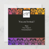 INVITATION MONOGRAMME DAMASSÉ CARRÉ NOIR BLEU VIOLET JAUNE (Dos)