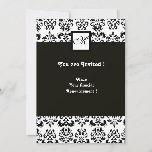 Invitation MONOGRAMME DAMASSÉ, noir blanc, rose fuchsia viole (Dos)