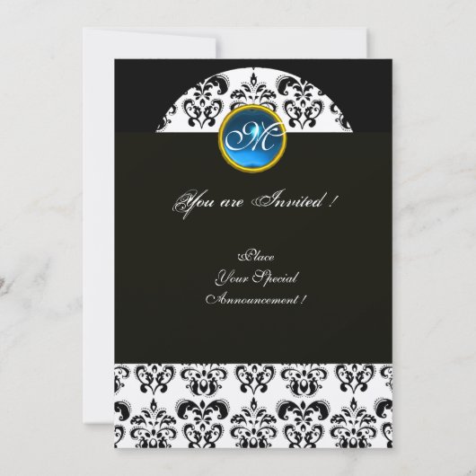 Invitation MONOGRAMME DAMASSÉ NOIR ET ARGENT, saphir bleu (Dos)