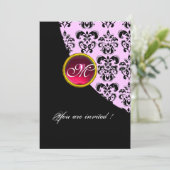 Invitation MONOGRAMME DAMASSÉ NOIR ET BLANC,rouge rubis,fuchs (Debout devant)