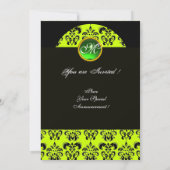 Invitation MONOGRAMME DAMASSÉ NOIR ET JAUNE, vert émeraude (Dos)