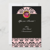 Invitation MONOGRAMME DAMASSÉ NOIR ET ROSE, rubis rouge (Dos)