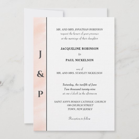 Invitation Monogramme d'aquarelle de couleur blanche minimali (Devant)