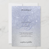 Invitation Monogramme d'argent bleu initial ombre parties sci (Devant)