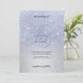 Invitation Monogramme d'argent bleu initial ombre parties sci (Debout devant)