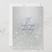 Invitation Monogramme d'argent bleu initial ombre parties sci (Dos)