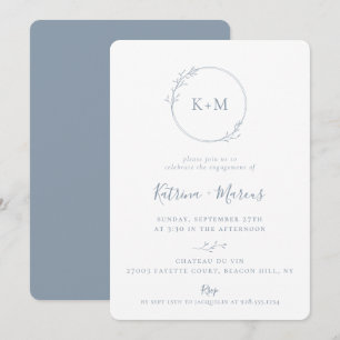Invitation Monogramme d'art Dusty Blue Engagement Party