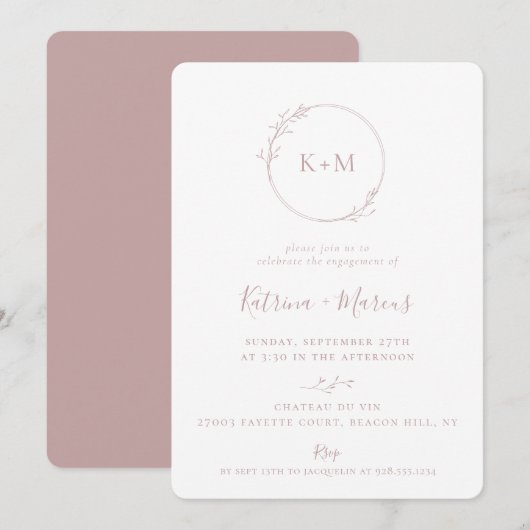 Invitation Monogramme d'art fin Dusty Rose (Devant / Derrière)