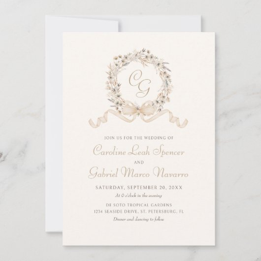 Invitation Monogramme d'automne Mariage minimaliste (Devant)
