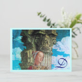 Invitation MONOGRAMME DE BEAUTÉ CLASSIQUE bleu antique clair (Debout devant)