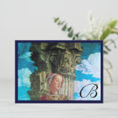 Invitation MONOGRAMME DE BEAUTÉ CLASSIQUE, bleu antique clair (Debout devant)