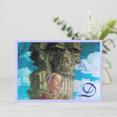 Invitation MONOGRAMME DE BEAUTÉ CLASSIQUE bleu antique clair (Debout devant)