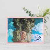 Invitation MONOGRAMME DE BEAUTÉ CLASSIQUE, rose bleu rose vif (Debout devant)