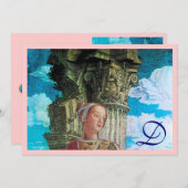 Invitation MONOGRAMME DE BEAUTÉ CLASSIQUE, rose bleu rose vif (Devant / Derrière)