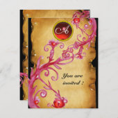 Invitation MONOGRAMME DE BÉRIES MAGIQUES, rouge (Devant / Derrière)